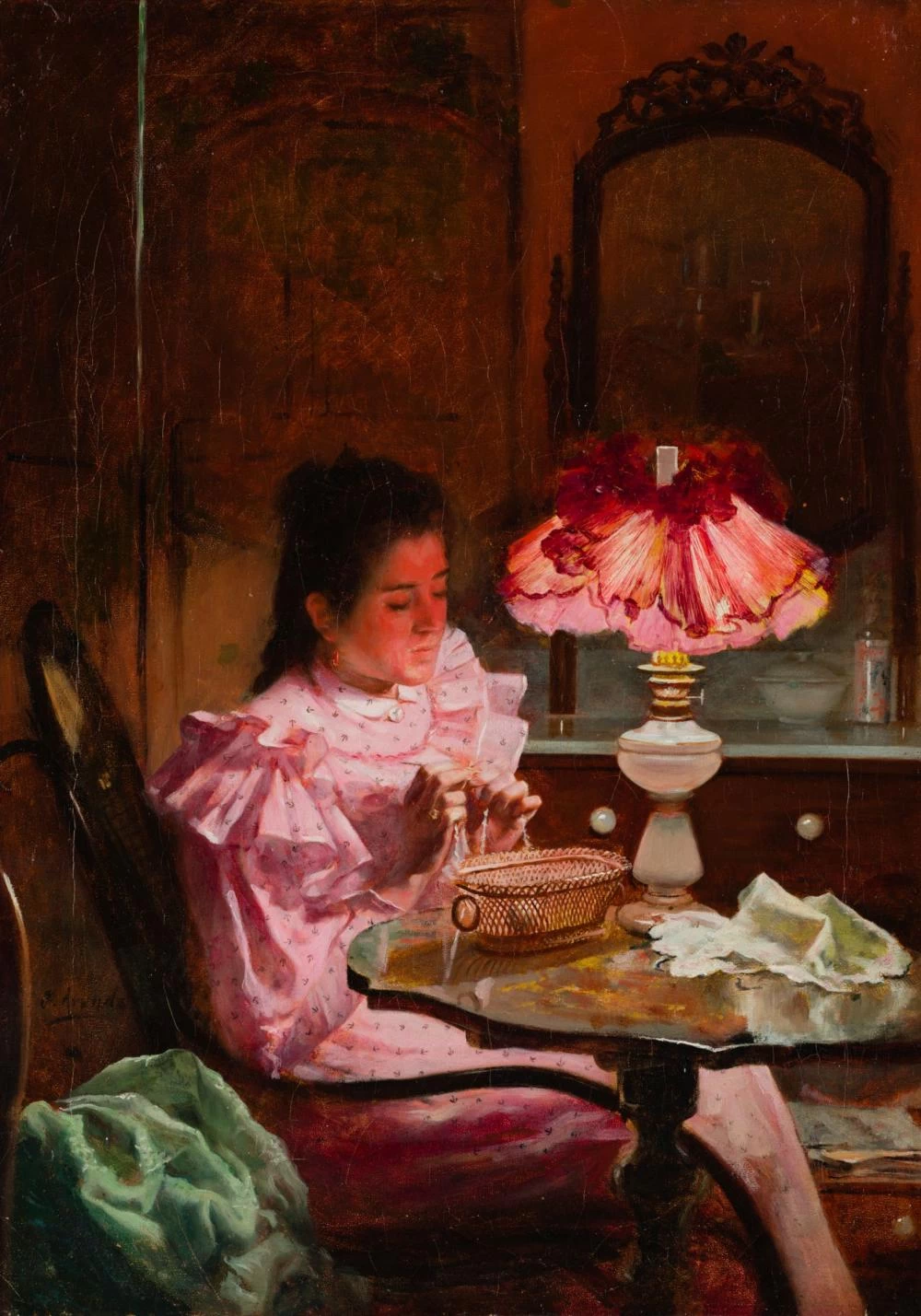 Giovane donna che ricama
